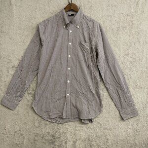 CFL Men's M Brown & White Gingham Button-Up Shirt Mens Cotton Long Sleeve